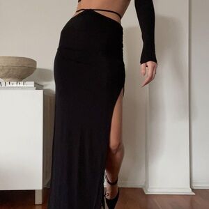 Indah Black Maxi Skirt with High Slit